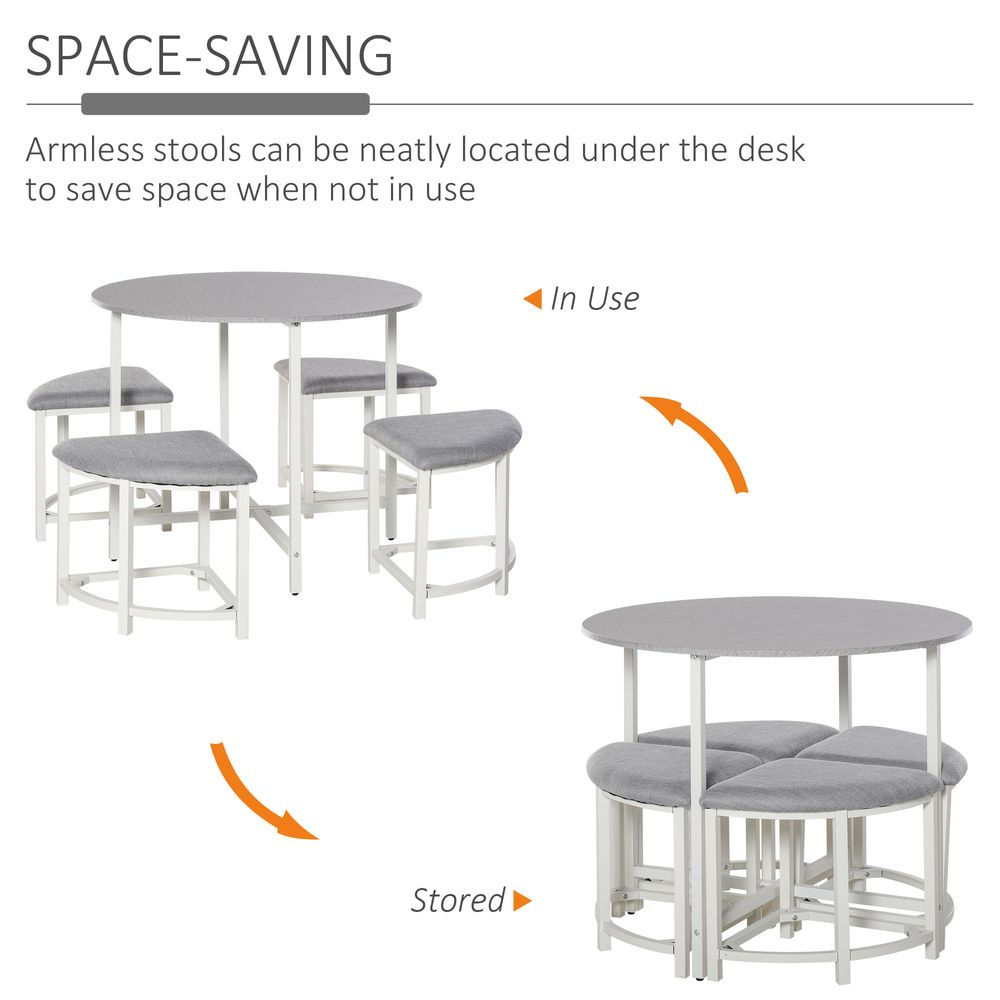 Modern Round Dining Table Set with 4 Upholstered Stools for Stylish Dining