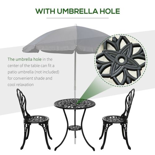 Vintage 3-Piece Cast Aluminium Bistro Set with Umbrella Hole