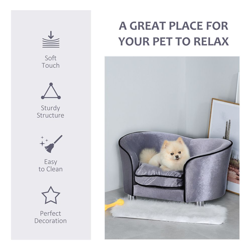 Modern Dog Sofa Couch with Removable Cushion and Storage Pocket for Puppies and Kittens