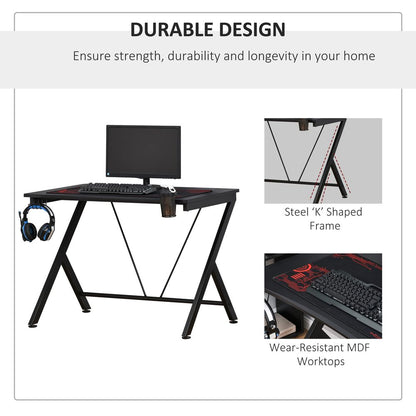 Black Metal Frame Gaming Desk Computer Table for Ultimate Gaming Experience