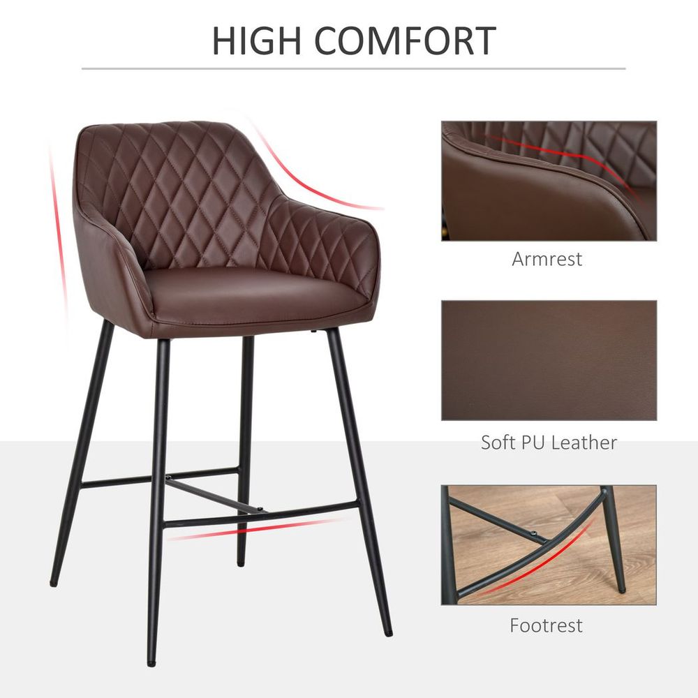 Set of 2 Retro PU Leather Bar Chairs – Stylish with Footrest & Metal Frame