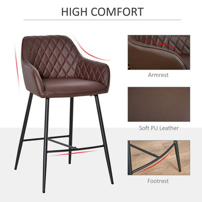 Set of 2 Retro PU Leather Bar Chairs – Stylish with Footrest & Metal Frame