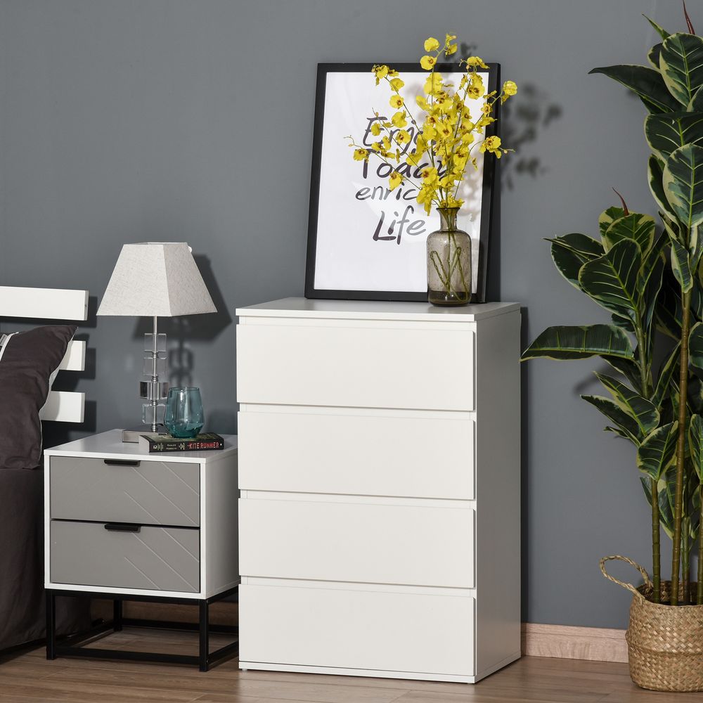 4-Drawer White Chest of Drawers, Elegant Storage Solution for Bedroom or Living Room