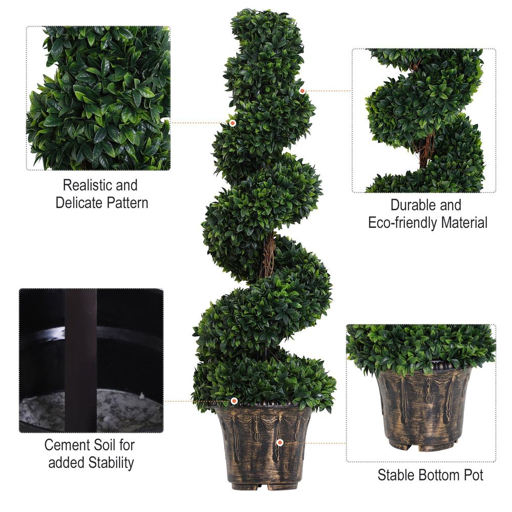 Set of 2 Green Artificial Boxwood Spiral Topiary Plants for Stylish Decoration