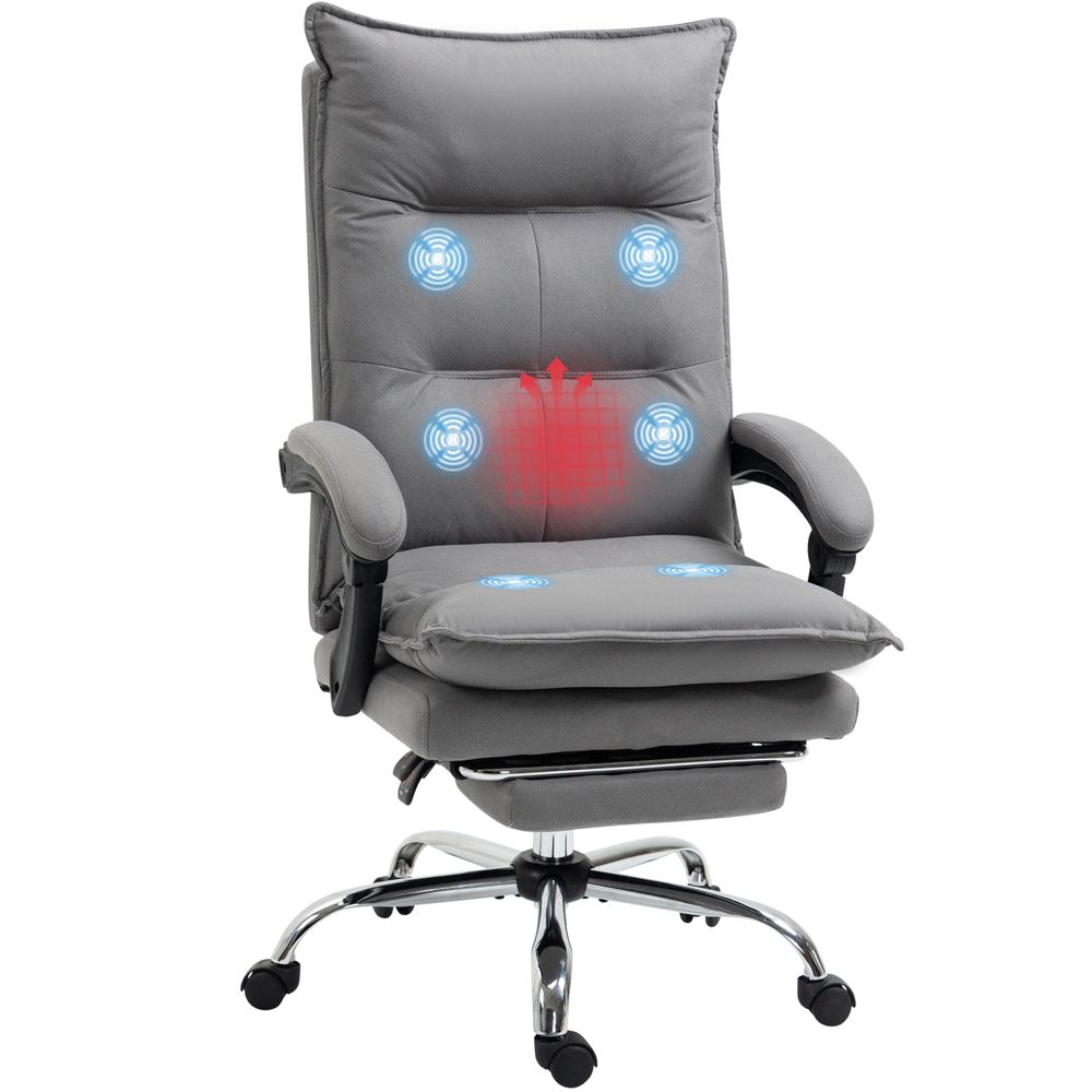 Grey Microfibre Office Chair with Vibration Massage, Heat and Footrest for Relaxation