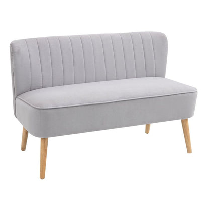 Modern Double Seat Sofa - Compact Loveseat Couch with Padded Velvet and Wood Legs, Grey