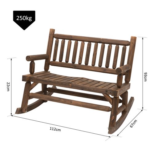 Rustic 2-Seater Rocking Bench with Curved Dark Stain Wood Frame