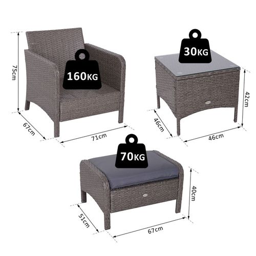 5 Pcs Rattan Furniture Set, Steel Frame-Grey