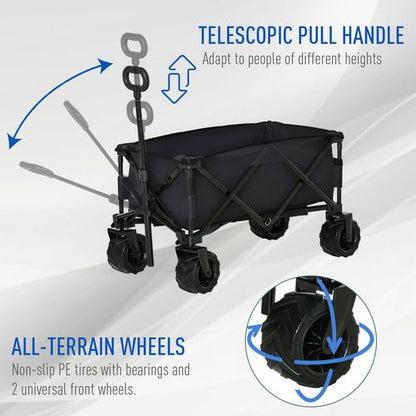 70kg Capacity Folding Beach Cart - Versatile Garden Trolley on Wheels