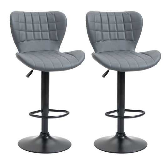 Adjustable Height Swivel Bar Stools – Set of 2 with Footrests – Grey