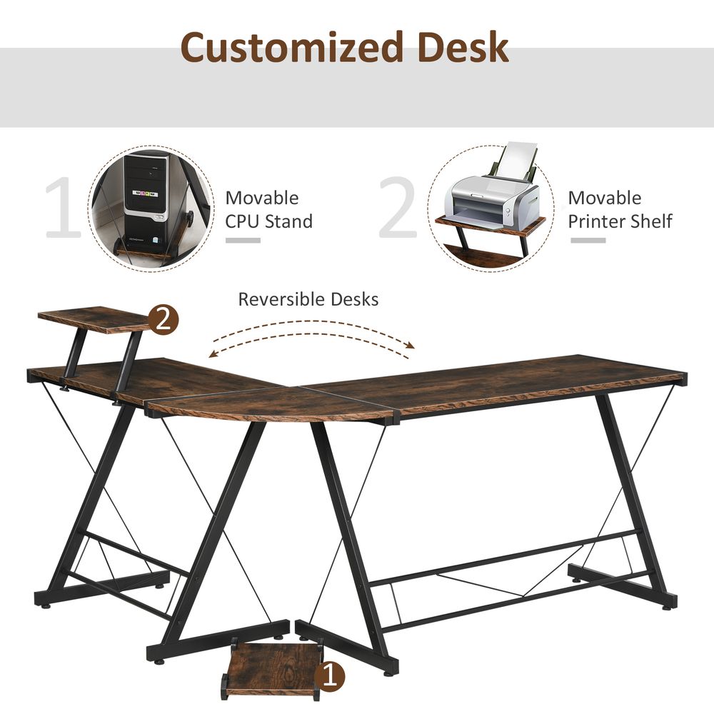 L-Shaped Round Corner Gaming Table with Storage Shelf for Organised Workspaces