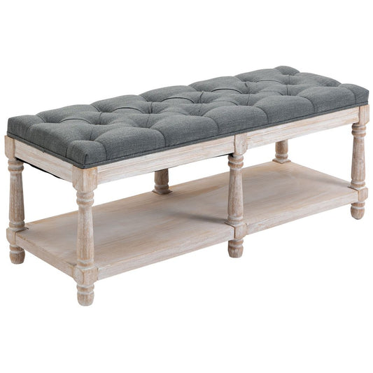 Grey 2-Tier Bed End Bench with Vintage Button Tufted Design for Elegant Window Seating