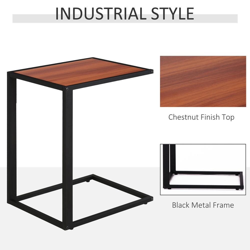 Walnut Side Table: Modern Wooden Snack Table with Metal Base