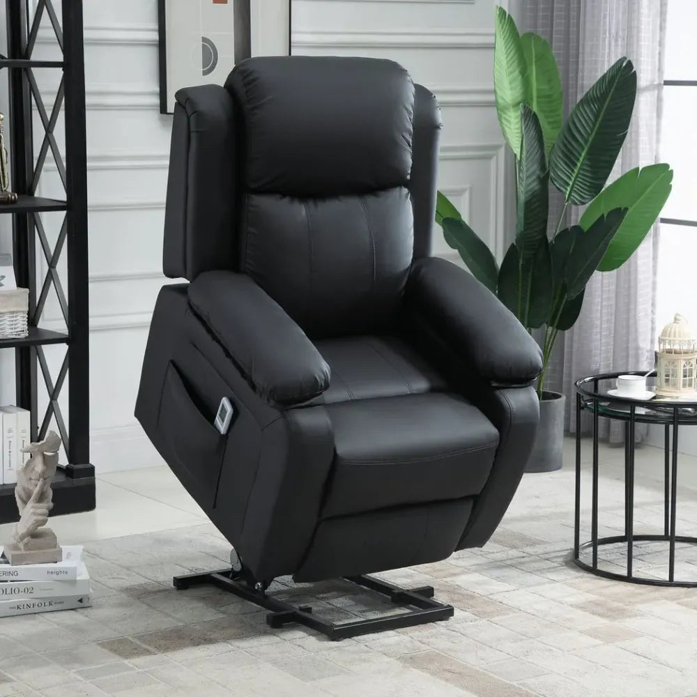 Black Electric Power Lift Recliner Chair with Massage Vibration and Side Pocket for Comfort