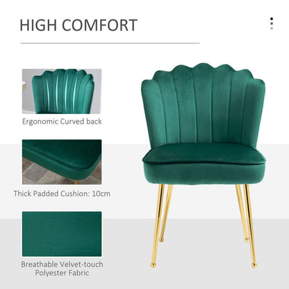 Green Velvet-Feel Shell Luxe Accent Chair with Metal Legs for Comfortable Lounge