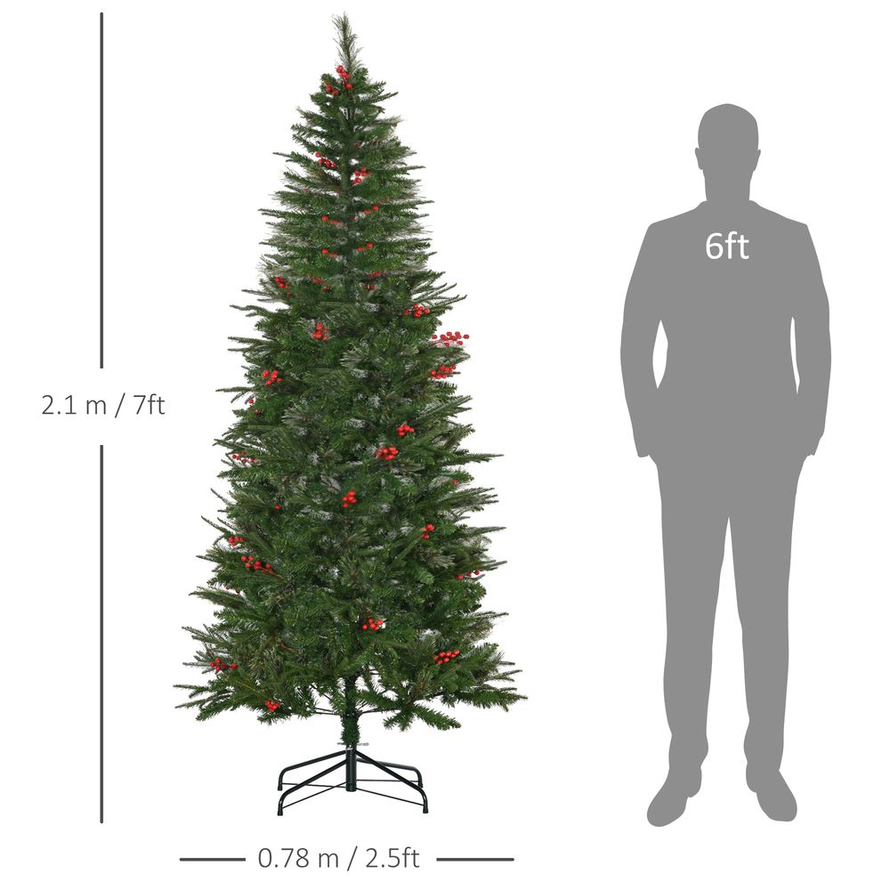 7FT Artificial Christmas Tree with Pencil Shape and Berries for Festive Cheer