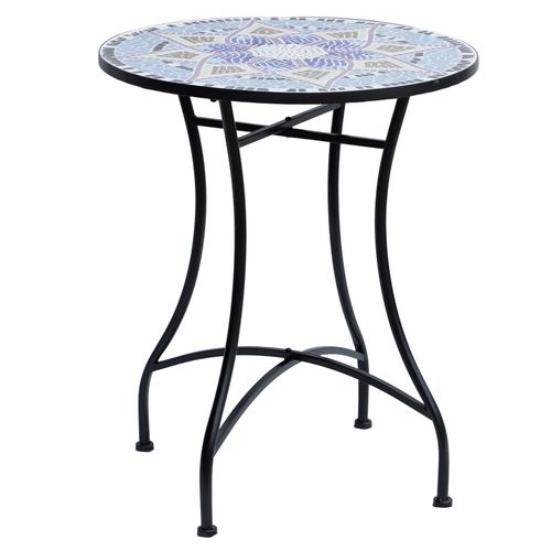 Vibrant Mosaic Round Patio Side Table - Ceramic Garden Table