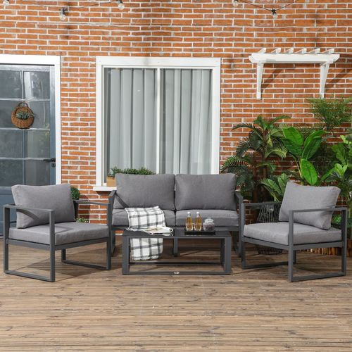 4-Piece Durable Aluminium Outdoor Sectional Sofa Set with Cushions