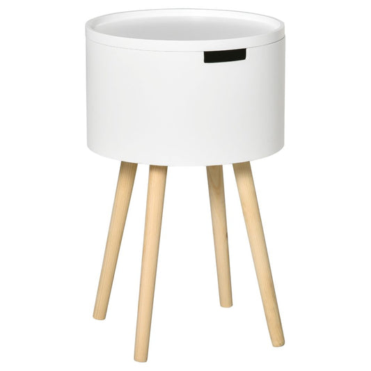 White Round Side Table with Hidden Storage and Removable Lid for Convenient Use