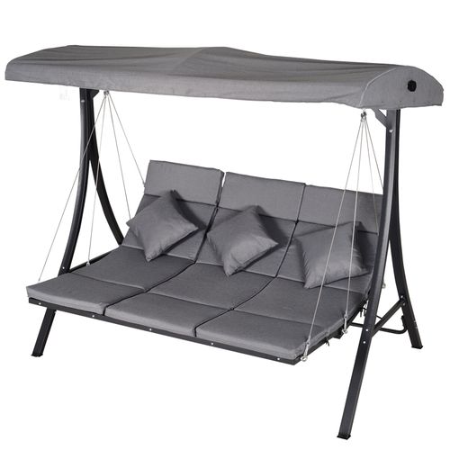 Grey Steel 3-Seater Outdoor Swing Chair with Canopy & Cushions - Ultimate Relaxation