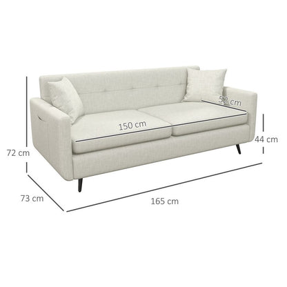 165cm Modern 2-Seater Sofa with Wood Legs and Pockets in Beige - Stylish Comfort for Living Rooms