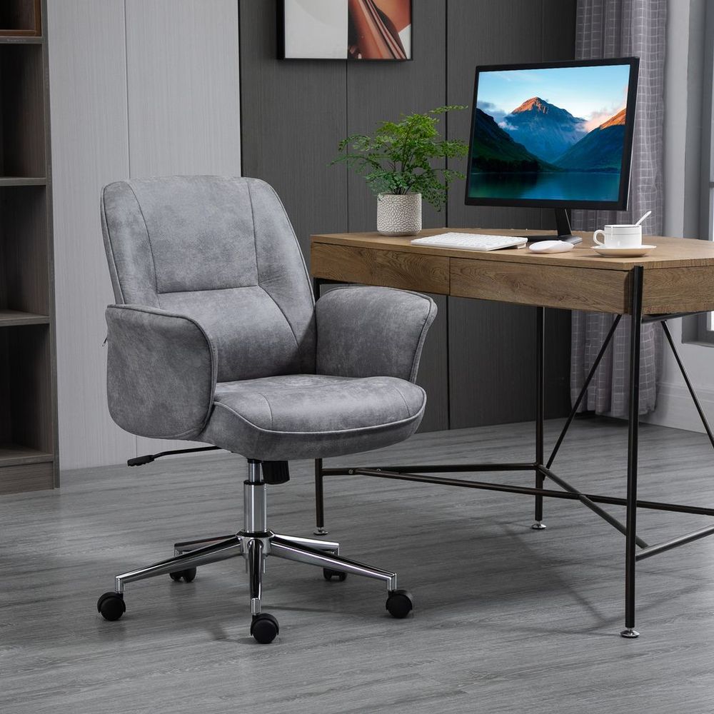 Light Grey Mid-Back Swivel Computer Office Chair for Enhanced Home Office Comfort