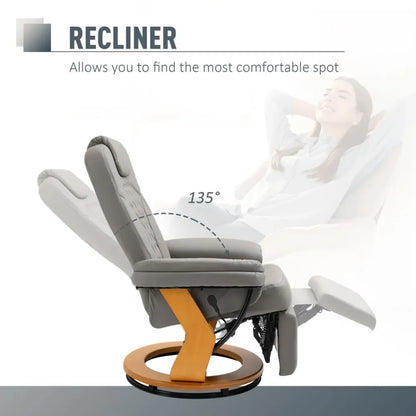 Grey PU Recliner Lounge Chair with Footrest and Headrest for Home Office Comfort