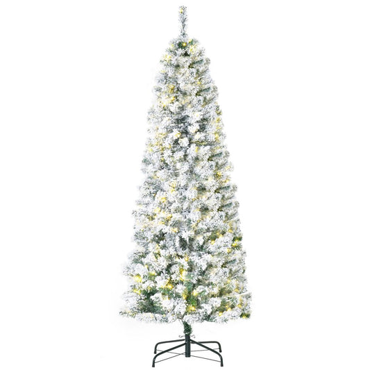 6ft Pre-Lit Snow Flocked Artificial Christmas Tree with Warm LED Lights