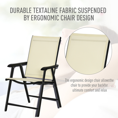 Chic Beige Foldable Metal Garden Chairs - Set of 2 for Ultimate Comfort