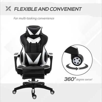 Ergonomic White Gaming Chair with Manual Footrest and Wheels for Stylish Offices