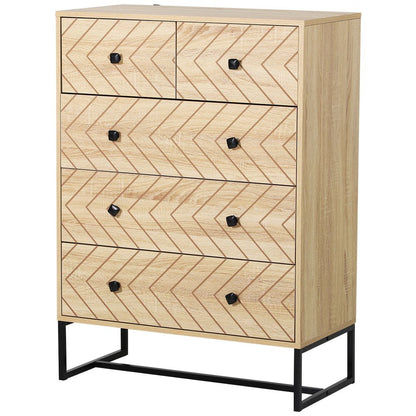 5-Drawer Storage Chest with Zig-Zag Design and Black Metal Handles for Stylish Organisation