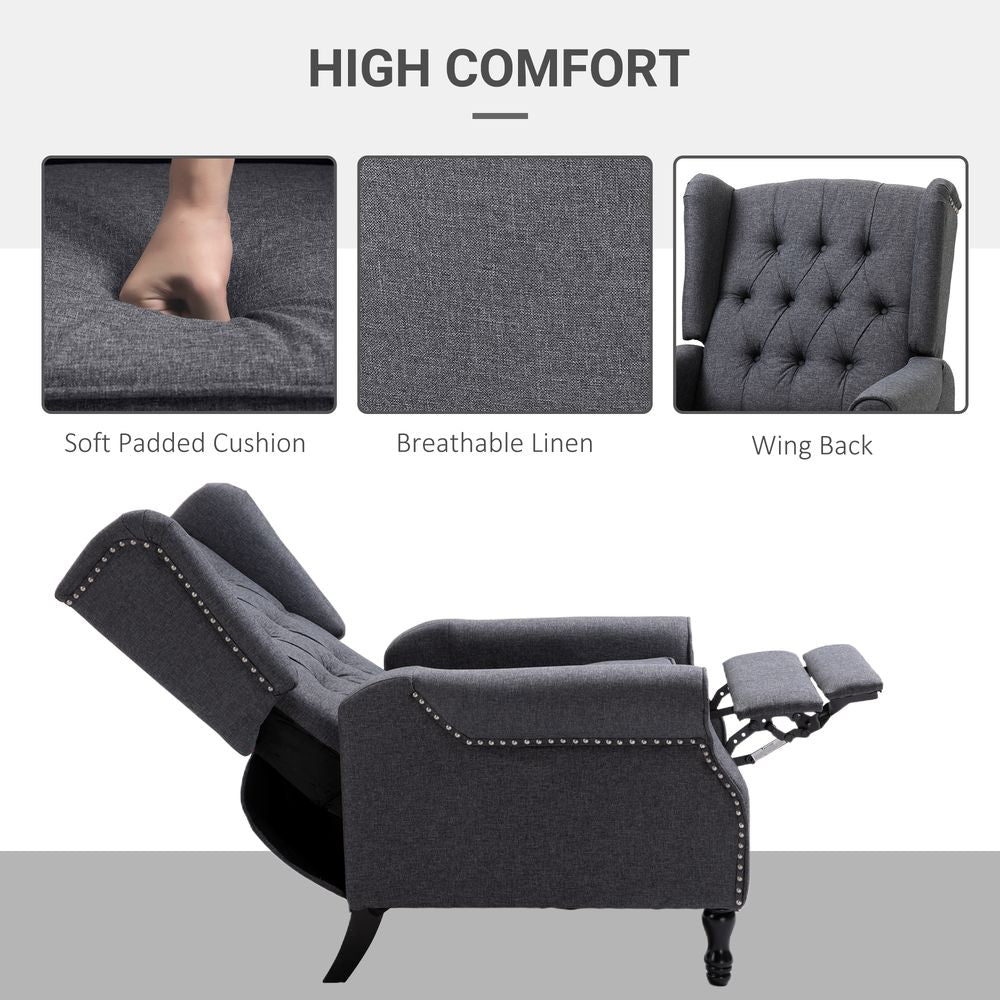 Dark Grey Fabric Recliner Armchair with Footrest, Perfect for Living Room Comfort