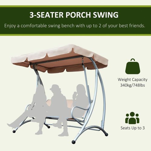 3-Seater Garden Swing Chair with Adjustable Canopy – Beige Bliss