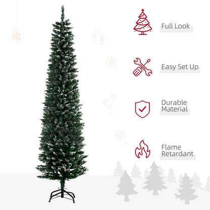 6.5ft Snow Dipped Artificial Pencil Christmas Tree with Foldable Black Stand - Green