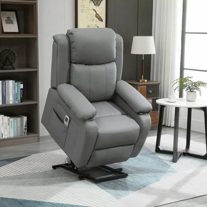 Grey Electric Power Lift Recliner Chair with Massage Vibration and Convenient Side Pocket