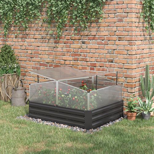 Galvanised Raised Garden Bed with Greenhouse and Cover, Dark Grey