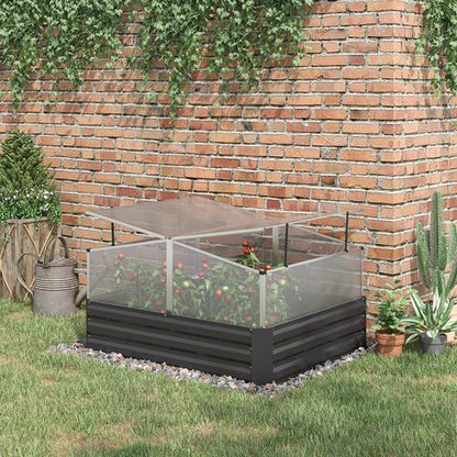 Galvanised Raised Garden Bed with Greenhouse and Cover, Dark Grey