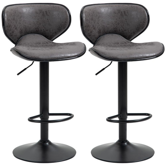 Set of 2 Vintage PU Leather Bar Stools with Adjustable Height and Armless Design