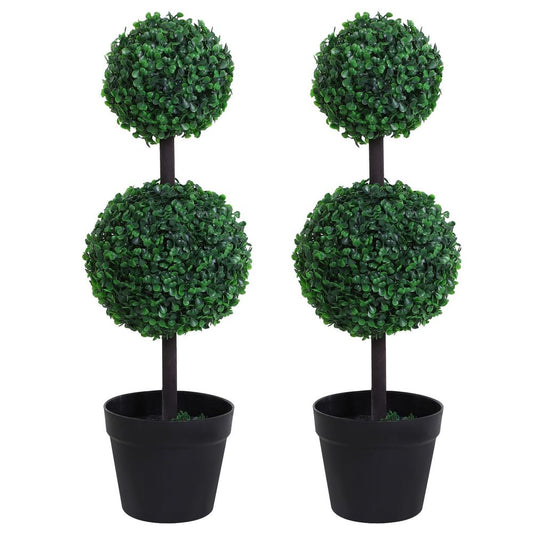 Set of 2 Green Artificial Boxwood Ball Topiary Plants for Decorative Use