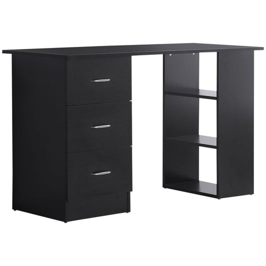 120cm Computer Desk Workstation with 3 Shelves and Drawers in Black - Ideal for Home Office Setup