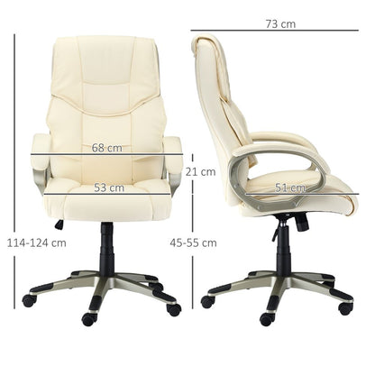 White Faux Leather Executive Office Chair with Swivel Wheels, Stylish and Comfortable