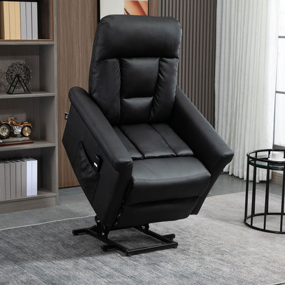 Black PU Leather Power Lift Recliner with Side Pocket for Storage and Comfort