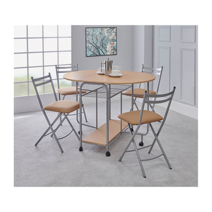 Oak and Silver Stowaway Dining Set for 4, Ideal for Space-Saving Dining Solutions