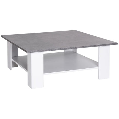 2-Tier Vintage Coffee Table, 80W x 80D x 31.5Hcm in Cement/White