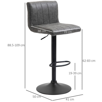 Set of 2 Adjustable Height Bar Stools with Footrests, Grey