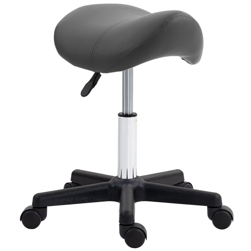 Grey Saddle Stool Adjustable Rolling Salon Chair for Massage and Beauty Treatments