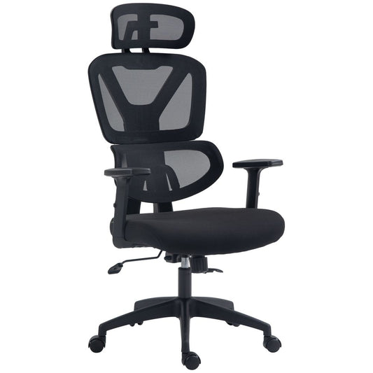 Black Mesh Swivel Desk Chair with Adjustable Height and Headrest for Ergonomics