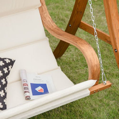 Garden Oasis: Rustic Wooden A-Frame Loveseat Swing Chair with Canopy