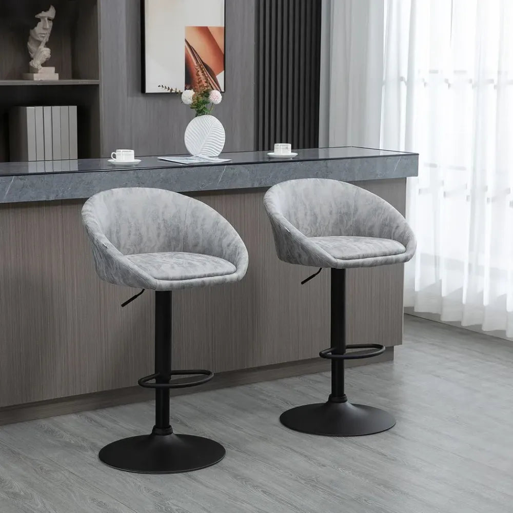 Adjustable Swivel Bar Stools – Set of 2 with Footrests – Light Grey