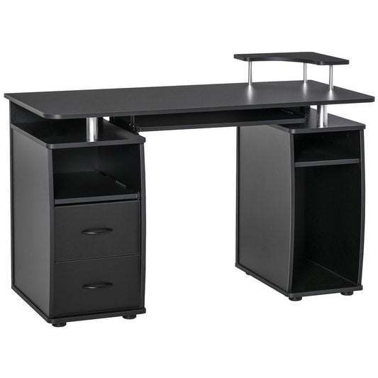 Black Computer Office Desk with Keyboard Tray and Drawer, Stylish Workstation for Productivity